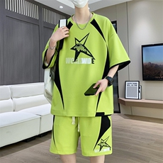 休闲运动套装夏季宽松阔版青少年学生短袖短裤一套A436-T68-P50，男装休闲套装，电商A436