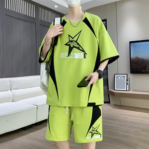 休闲运动套装夏季宽松阔版青少年学生短袖短裤一套 A436-T68-P50图片