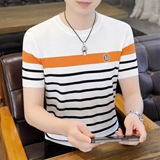 7958-P45夏季休闲时尚短袖毛衣男打底衫欧货T恤潮牌针织衫，男装T恤，电商D310B-1