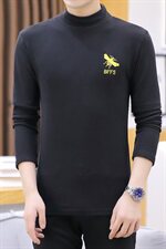 冬季半高领双面绒刺绣蜜蜂卫衣男加绒加厚保暖打底衫长袖黑330P28，男装卫衣，星座1207
