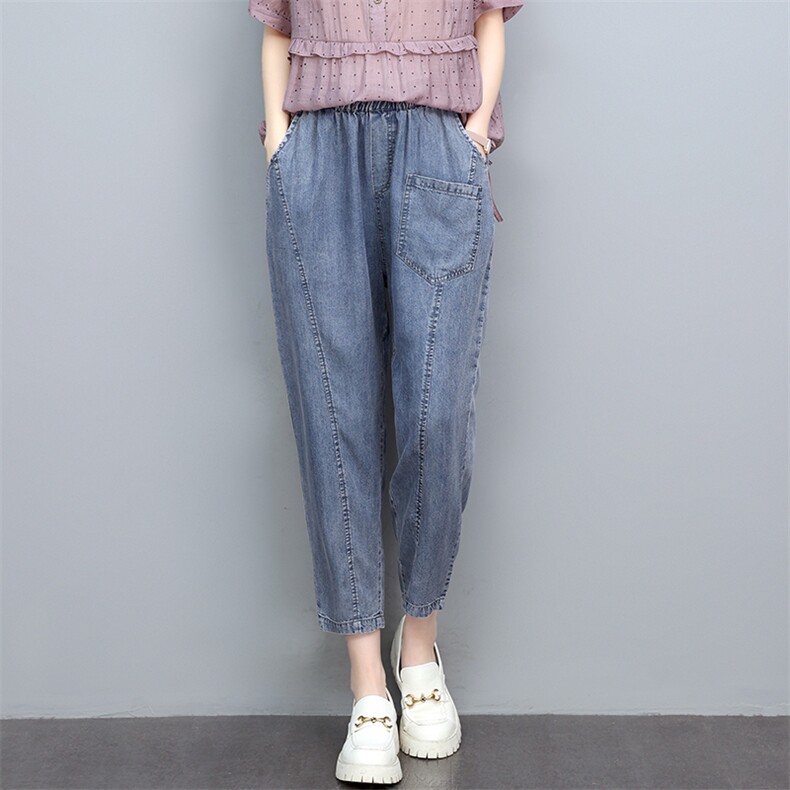 2022夏季新款天丝牛仔裤宽松显瘦舒适百搭女裤，女装牛仔裤，悦见她