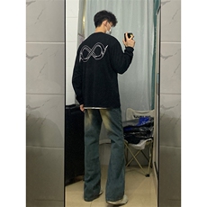B221美式ins高街暗黑光版修身微喇牛仔裤LK23137-P55控78，男装牛仔裤，电商B221
