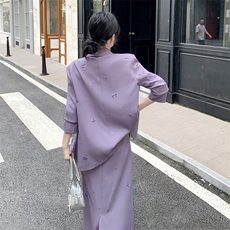 有货紫色烫钻西装套装裙5213P205K288，女装套装/套裙，2C176
