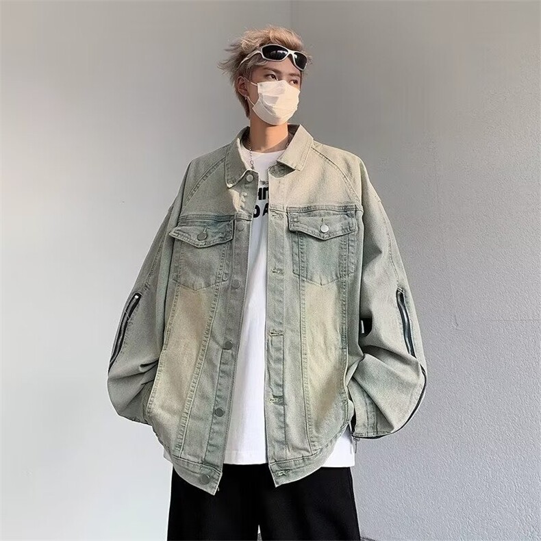 现货春秋新款翻领牛仔衣男复古简约韩版休闲夹克痞帅时尚百搭上衣图片