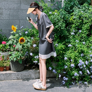 独特漂亮灰色西装连衣裙女夏2025年新款休闲减龄松弛感娃娃领裙子图片