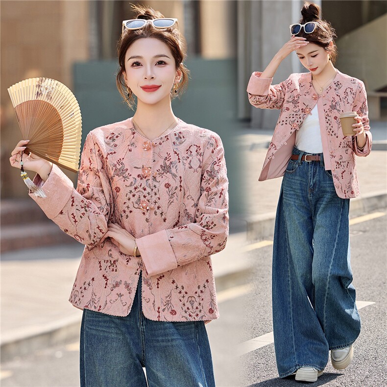 《现货》2026年春季新款外套高档人丝提花刺绣面料新中式短款上衣，女装短外套，众宇琦