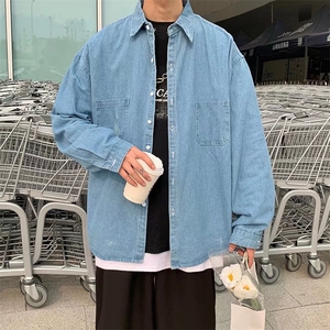 长袖衬衫男港风韩版帅气牛仔口袋工装衬衣C926P42图片