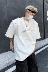 小众解构拼接亮面垫肩短袖t恤24夏设计感上衣XZ514-2-202410-P68，男装T恤，星座514-2(原B239)
