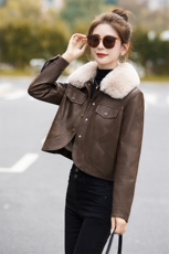 2023年冬季新款加绒保暖毛领可拆卸休闲皮毛一体短外套，女装短外套，臻衣坊