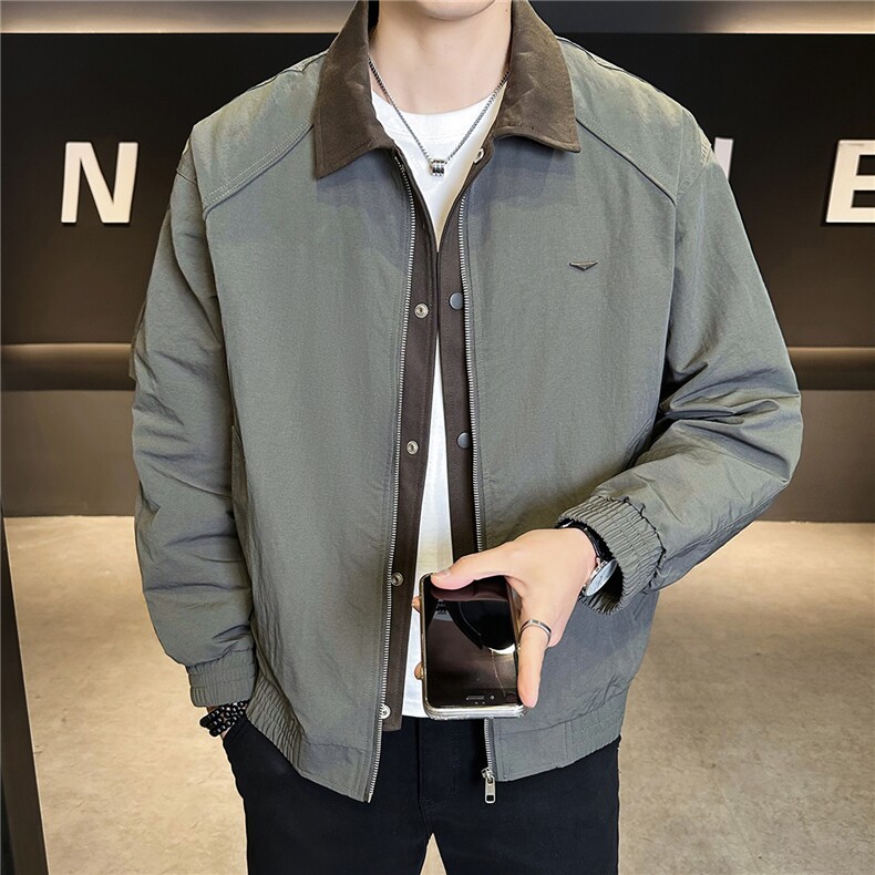 2026新款春季假两件男士外套拼接翻领夹克上衣服A313-26105-P105,男装夹克,电商A313