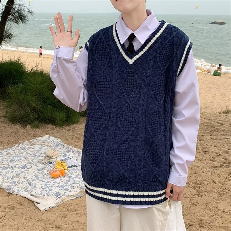 2024春秋针织毛衣背心男V领日系复古原宿风学生BM13-P33,男装背心/马甲,星座1109-3