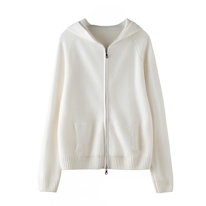 2025年秋季时尚百搭通勤简约休闲羊绒连帽开衫，女装羊绒衫，雪山红莲