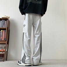 C5392-TP65控价88男春季宽松美式直筒刺绣卫裤百搭条纹撞色裤子，男装休闲裤，电商A102-1