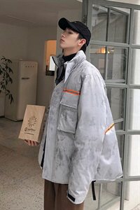 冬季加厚工装潮流迷彩立领羽绒服保暖常规男士外套宽松0963/图片