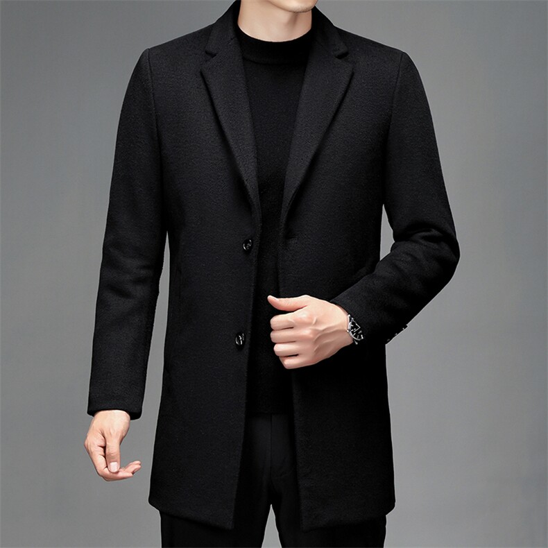 秋冬2023年男士毛呢大衣羊毛呢子时尚中长款翻领风衣，男装毛呢大衣，电商B360