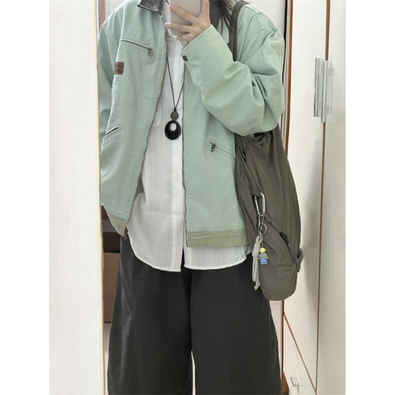 【有货】薄荷绿拼色工装外套男春秋款美式底特律夹克8152LL-特P68,男装夹克,星座1007（原301D）