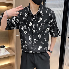 CS539-P45夏季时尚青年五分袖短袖衬衣青年中袖衬衫碎花，男装T恤，星座507A（原星座306B-2）
