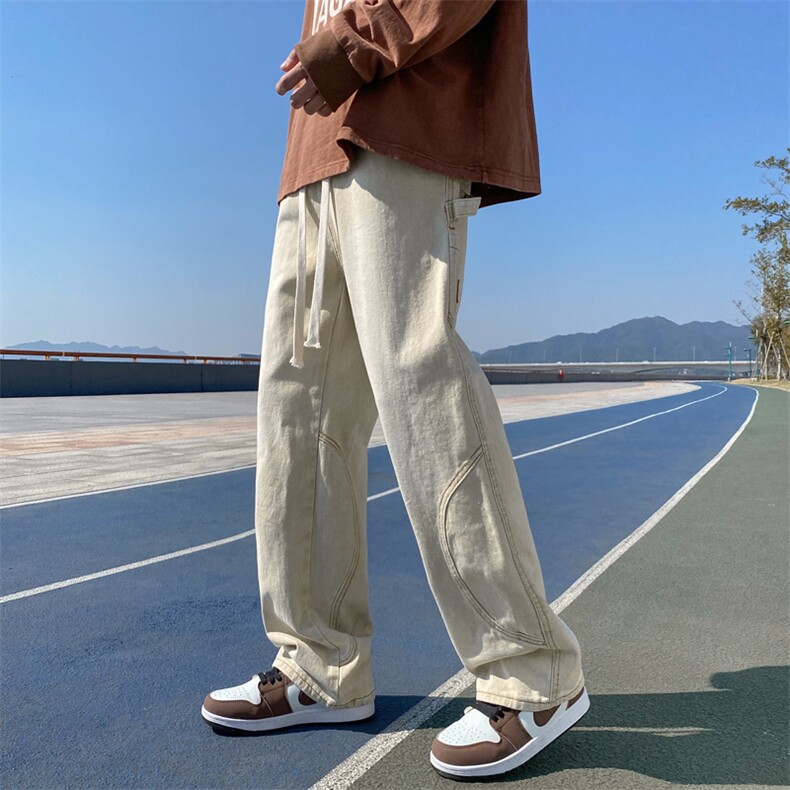 牛仔裤直筒宽松口袋设计阔腿拖地裤韩版潮流裤N0620-P45,男装牛仔裤,星座308B-1