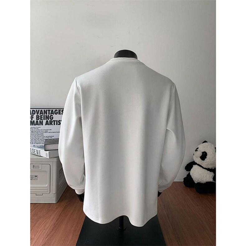 抖音得物高品质美式高街重磅曼巴棉cleanfit螺纹拼接卫衣长袖T恤,男装T恤,电商A486-1