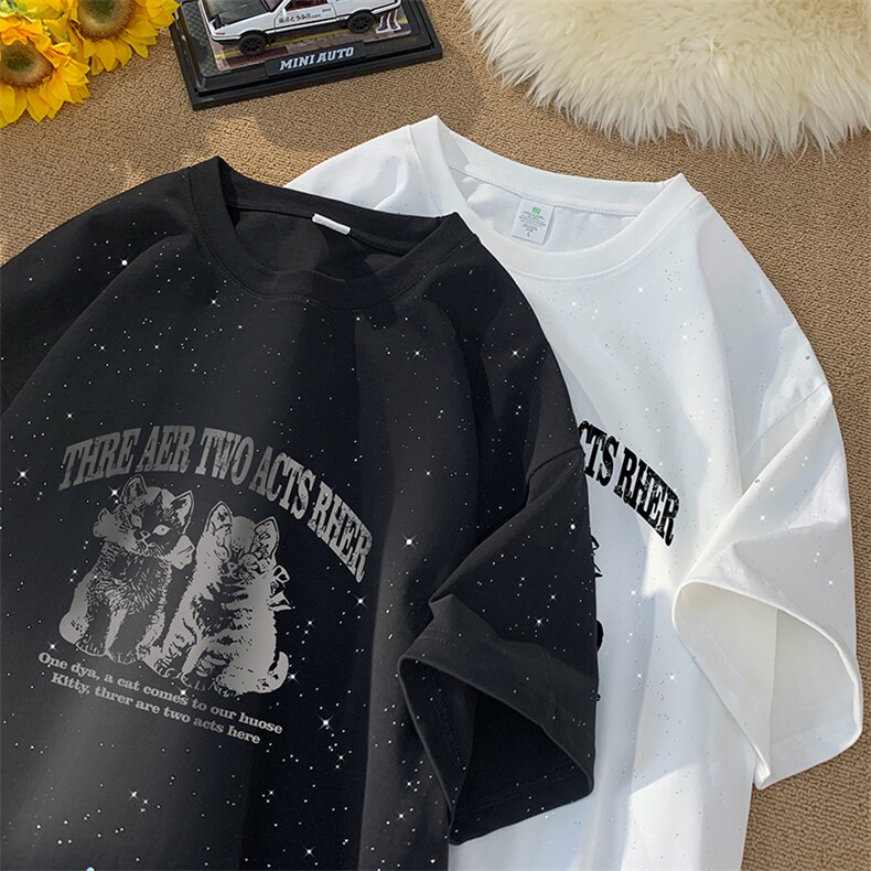 量大优供抖音视频支持得物配合二开美式满天星亮片短袖T恤MTX331,男装T恤,电商A486