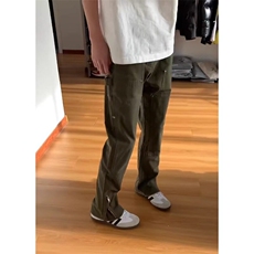 现货~军绿色修身侧拉链牛仔裤伐木裤子微喇工装裤KZ7773P65，男装牛仔裤，星座908