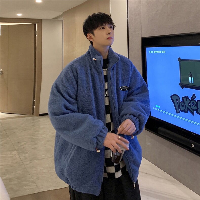 1港风外景冬季宽松百搭棉服男羊羔毛大码棉衣男外套8727P105控149图片