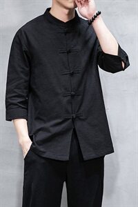 2021新款中国风男装棉麻七分袖衬衫男盘扣唐装QT6008-1/CS066/P70图片