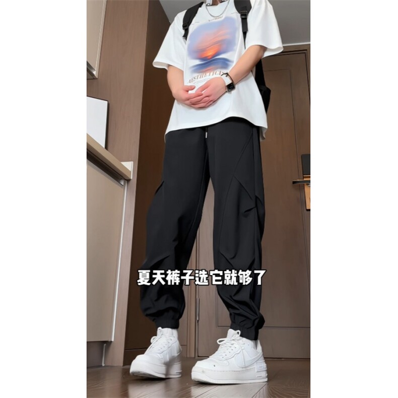 抖音！夏季薄款冰丝裤宽松休闲束脚裤直筒长裤BK0002-特P30,男装休闲裤,电商B388