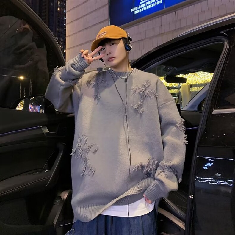 美式街头设计感圆领毛衣男慵懒风休闲针织衫M9970P42,男装针织衫/毛衣,星座1116-2