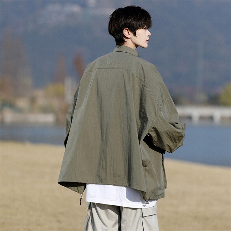 8XL-M春夏廓形衬衫防晒外套特大码多口袋复古慵懒衬衣JK5203/P50,男装夹克,电商B238