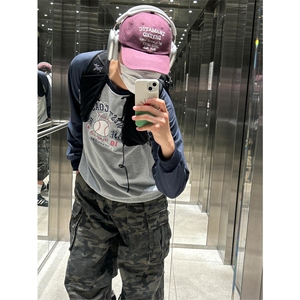 网图有货 美式复古迷彩工装裤男女宽松直筒阔腿七分裤 A374-P50图片