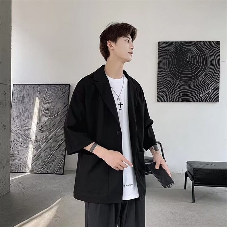 春秋季七分袖西服男休闲韩版中袖小西装潮流薄款短袖外套修身,男装西服,星座1013