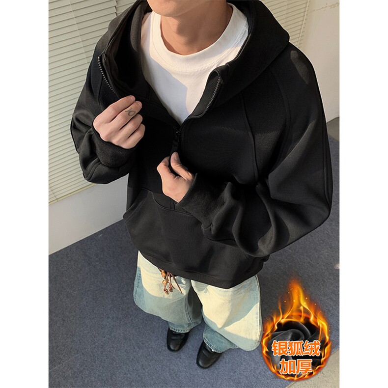 cleanfit重磅450g华棉大口袋银狐绒卫衣男W5083J加绒-特P65控118,男装卫衣,电商A001