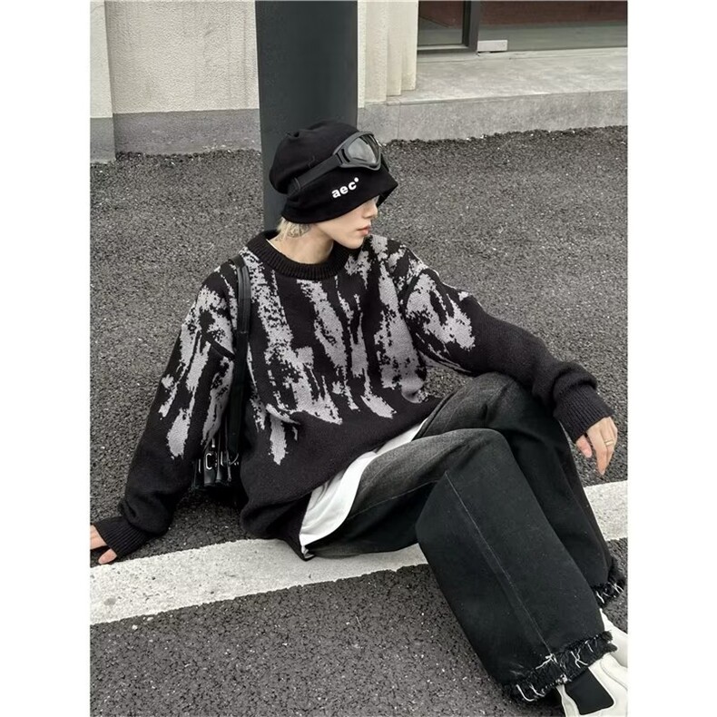 韩系慵懒风扎染毛衣男2024秋冬新款针织衫潮牌青少年宽松打底上衣,男装针织衫/毛衣,星座716-2