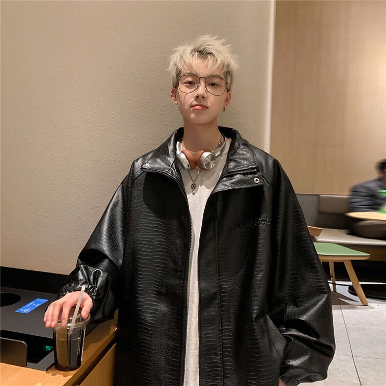 1港风美式钢印大码M-5XL鳄鱼纹皮衣情侣夹克外套男JK8749P90控128,男装夹克,星座226-2
