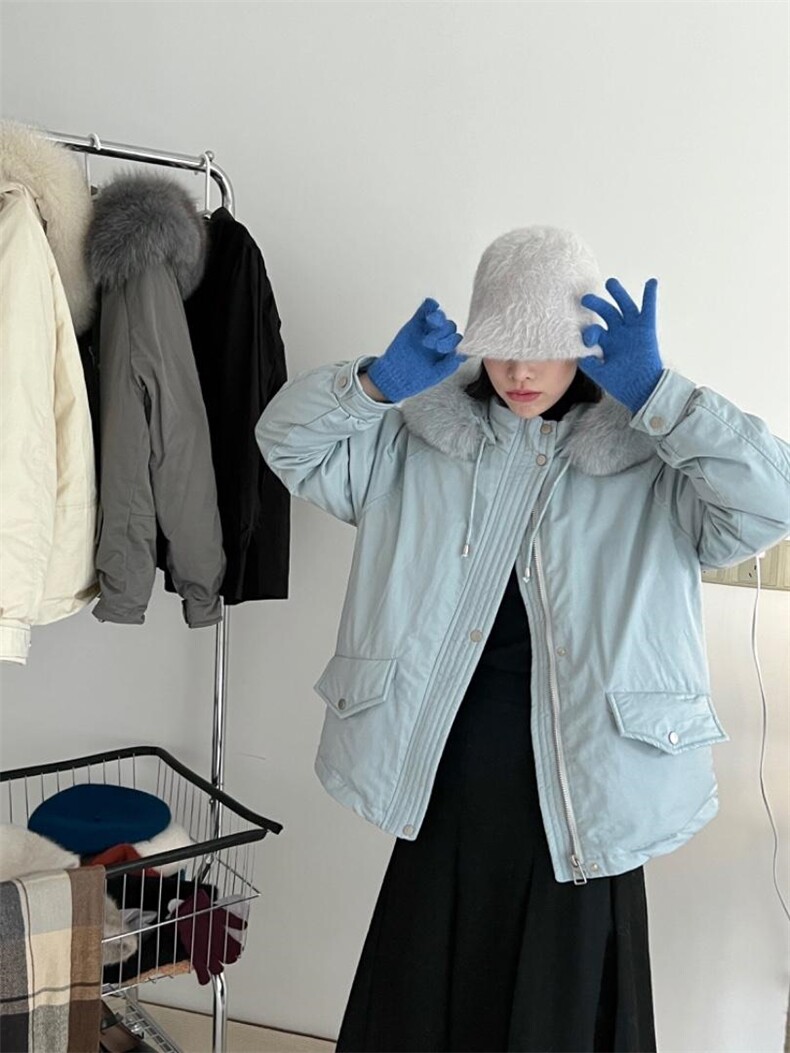 【现货】浣熊毛领派克工装羽绒服达标90白鸭绒,女装羽绒服,OURS