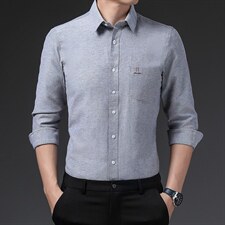 秋季正品纯色衬衫男长袖无痕中年男士爸爸装免烫商务休闲男衬衣，男装衬衫，电商B212（原钱塘6029）