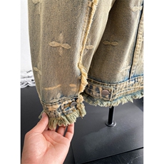 毛边满印提花牛仔外套男女款春秋季水洗美式cleanfit翻领工装夹克，男装工装外套，星座410-6（原星座1304-1）