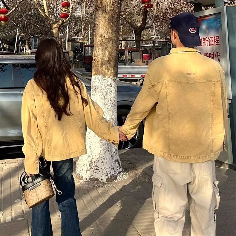 黄泥染牛仔外套女春秋季2025新款宽松设计感小众潮牌夹克JK2573,男装工装外套,星座516A