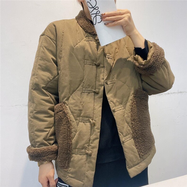 复古个性羊羔毛拼接袄，其它，那简