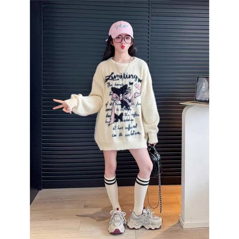 复古圆领加厚毛衣女2025秋冬季新款宽松慵懒风软糯套头针织衫上衣,男装针织衫/毛衣,星座506A
