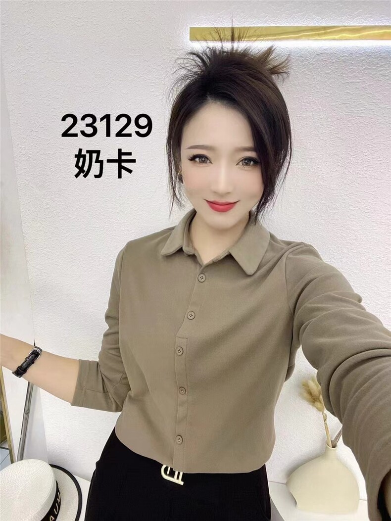 polo领长袖T恤女2024秋冬新款时尚纯色德绒打底衫韩版显瘦上衣潮,女装衬衫,思沃羊绒