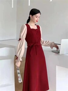 袖口蝴蝶结连衣裙，两色、四个尺码图片