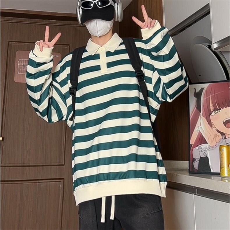 条纹长袖POLO衫男秋季透气翻领珠地棉卫衣t恤男休闲半袖8823/P40,男装T恤,星座506