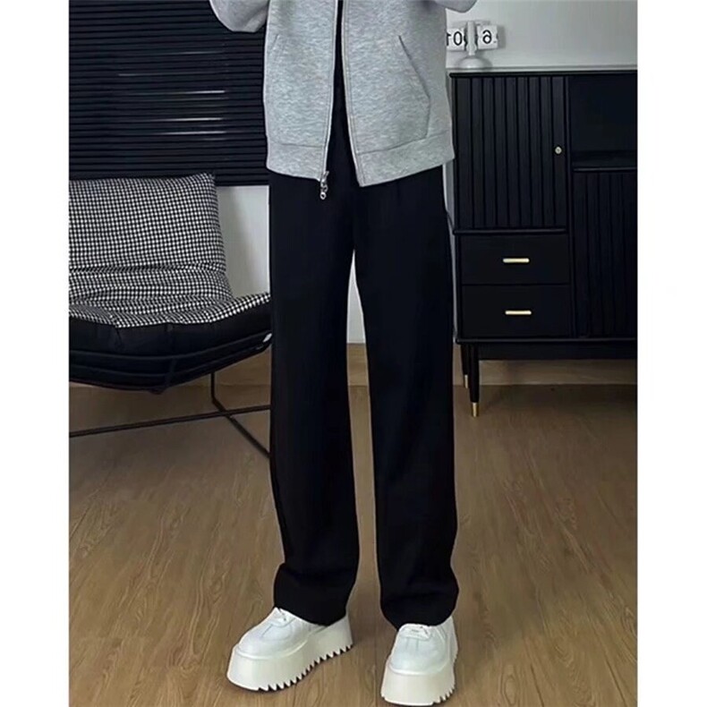 美式cleanfit微喇叭西装裤男高腰深档弯刀裤子高级感垂感黑色西裤,男装西服套装,星座506A