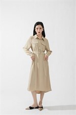 贴口袋腰打皱连衣裙，女装连衣裙，SHANGCHUN·W 汪尚春