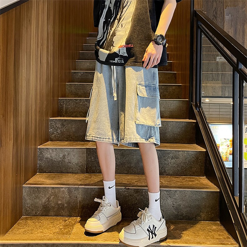 抖音品质大口袋工装牛仔短裤中性直筒中裤313A-1-NZ045-P45控58,男装牛仔裤,星座808A-1