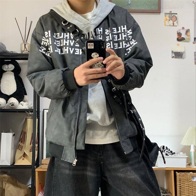 美式高街短款棒球服外套男款春季cleanfit字母印花青少年PU皮夹克,男装夹克,星座410-7