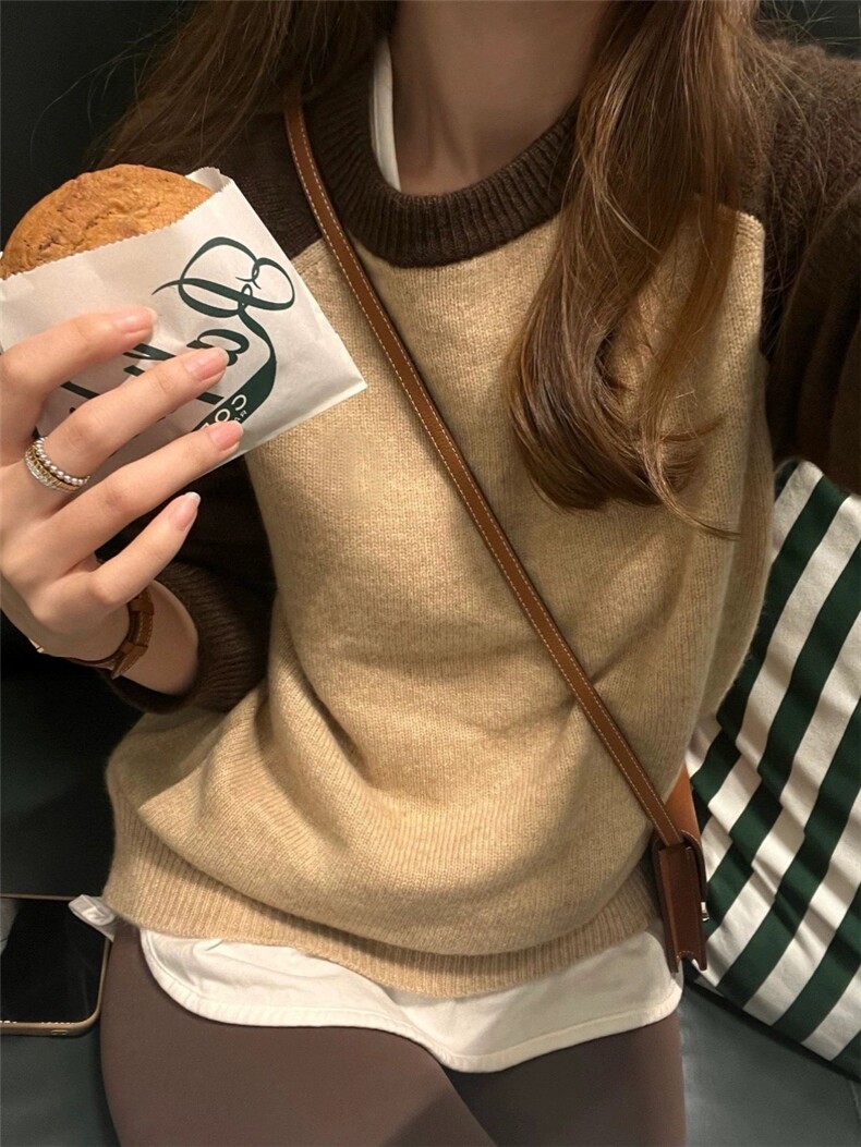 时尚显瘦美拉德色系插肩袖圆领羊毛衫,女装羊毛衫,圣旺供货