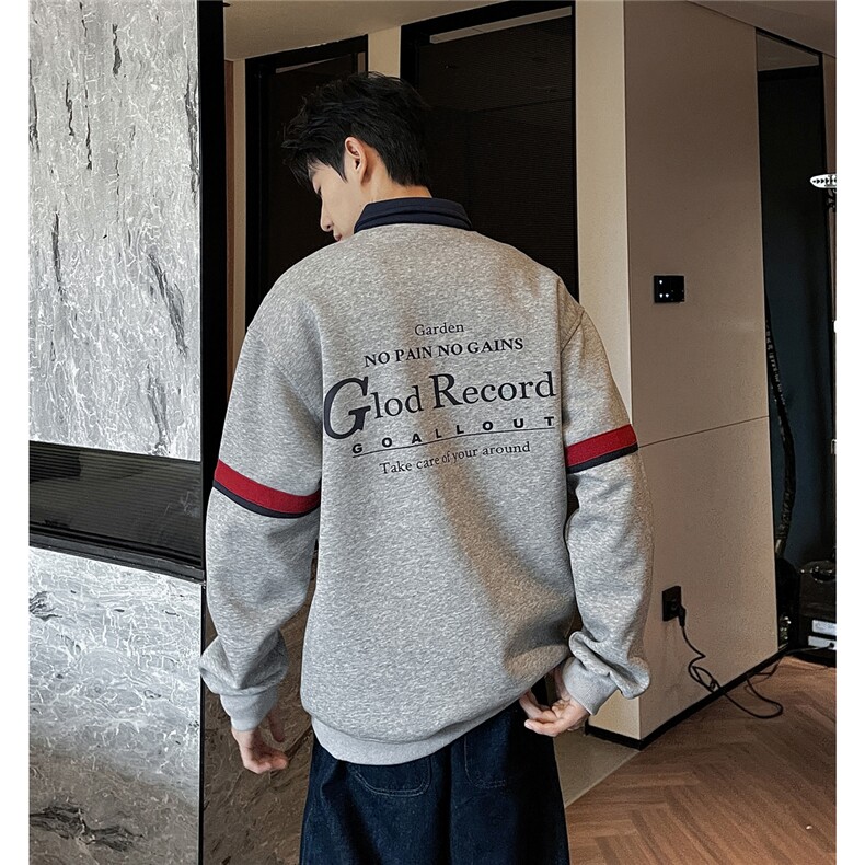 2025秋新款美式复古拉链撞色Polo领长袖套头卫衣GW056-P65-控89,男装卫衣,星座216(原A116)
